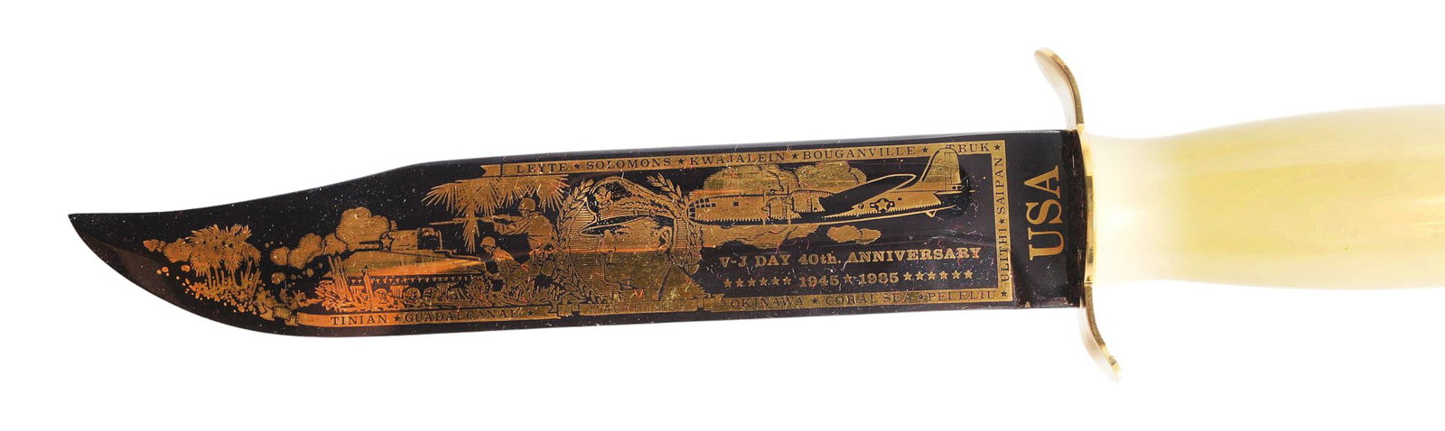 Cased Gold Color Plated Official V-J Day Commemorative Ka-Bar Fighting Knife(RDL) - 4