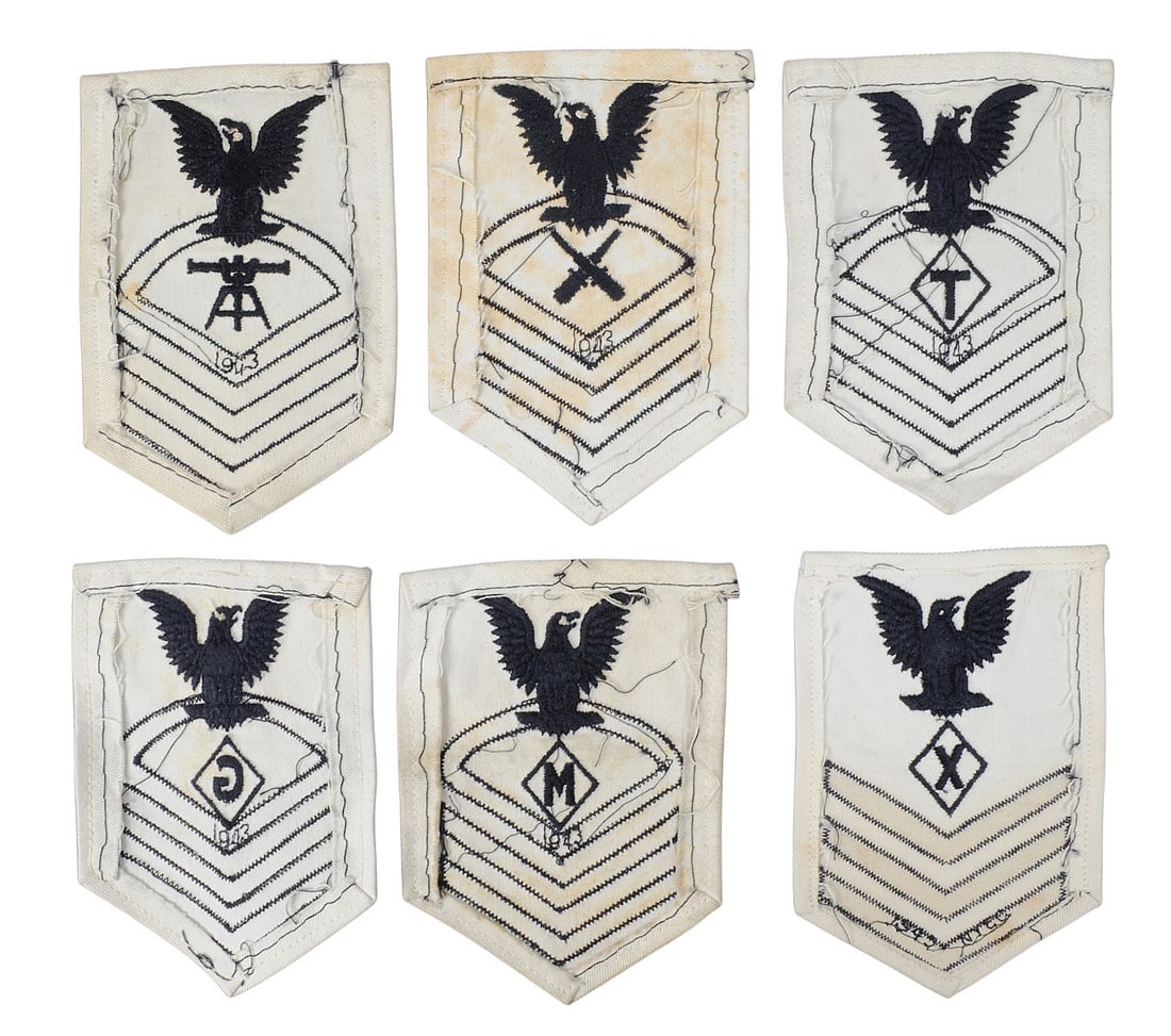 Vintage US Navy Dress White Chief / First Class Petty Officer Rate / Rank Patches Lot of 6 (RA) - 2