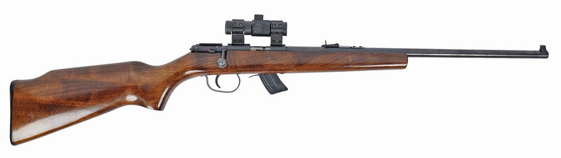 Brazilian CBC Model 122 22LR Bolt Action Rifle with Walther Red Dot Sight FFL 162916 (A1): A Brazilian CBC Model 122 22LR Bolt Action Rifle with Walther Red Dot Sight in good to very good condition with a bright and defined bore that needs light cleaning. The action appears to function