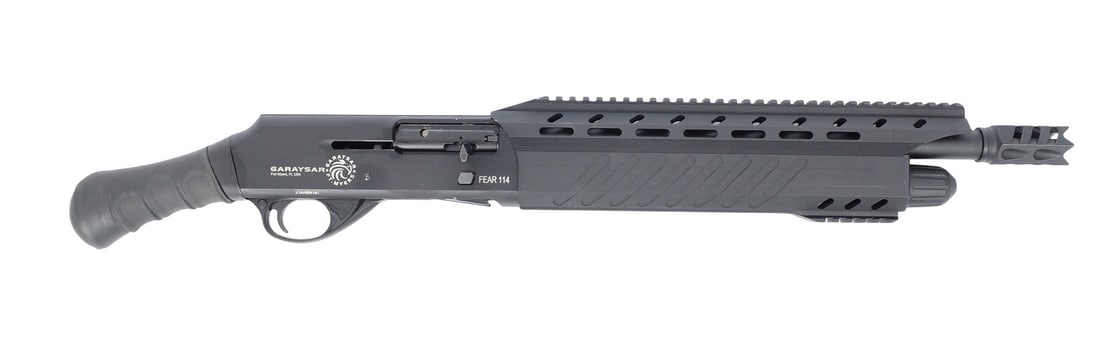 Garaysar Fear 114 12Ga. Semi Auto Shotgun FFL 21A004191 (JGD1): A Garaysar Fear 114 12Ga. Semi Auto Shotgun in good to very good condition with a bright bore. The action appears to function properly with minor wear to the original finish.