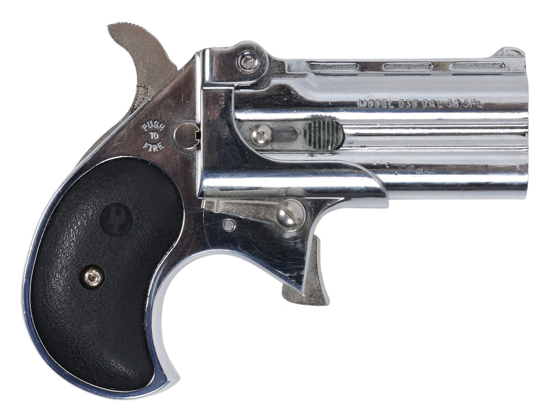 Davis Industries Model D38 38 SPL Break Action Derringer FFL D016312 (LPA1): A Davis Industries Model D38 38 SPL Break Action Derringer in good to very good condition with bright and defined bores. The action appears to function properly with minor wear to the original finish.