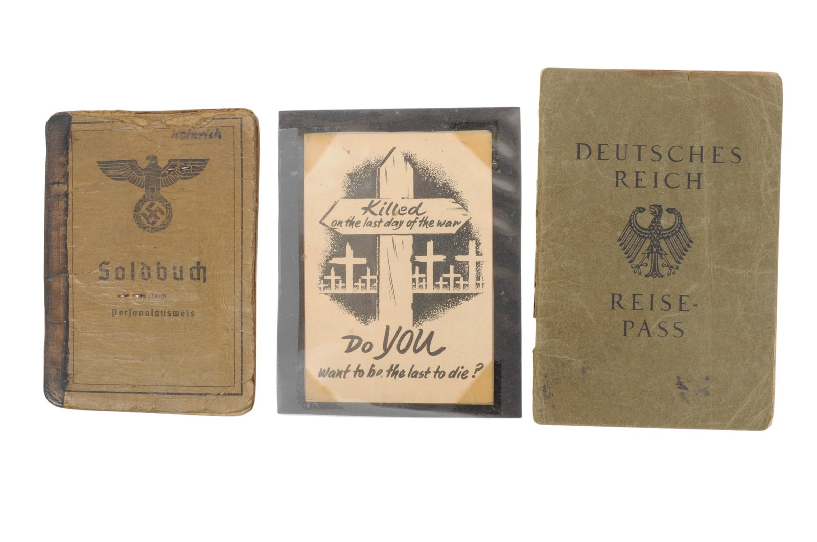 *German WWII Sold Buch, Reich pass, and Late War Propaganda Pamphlet Lot of 3 (C3T) (1 of 10)