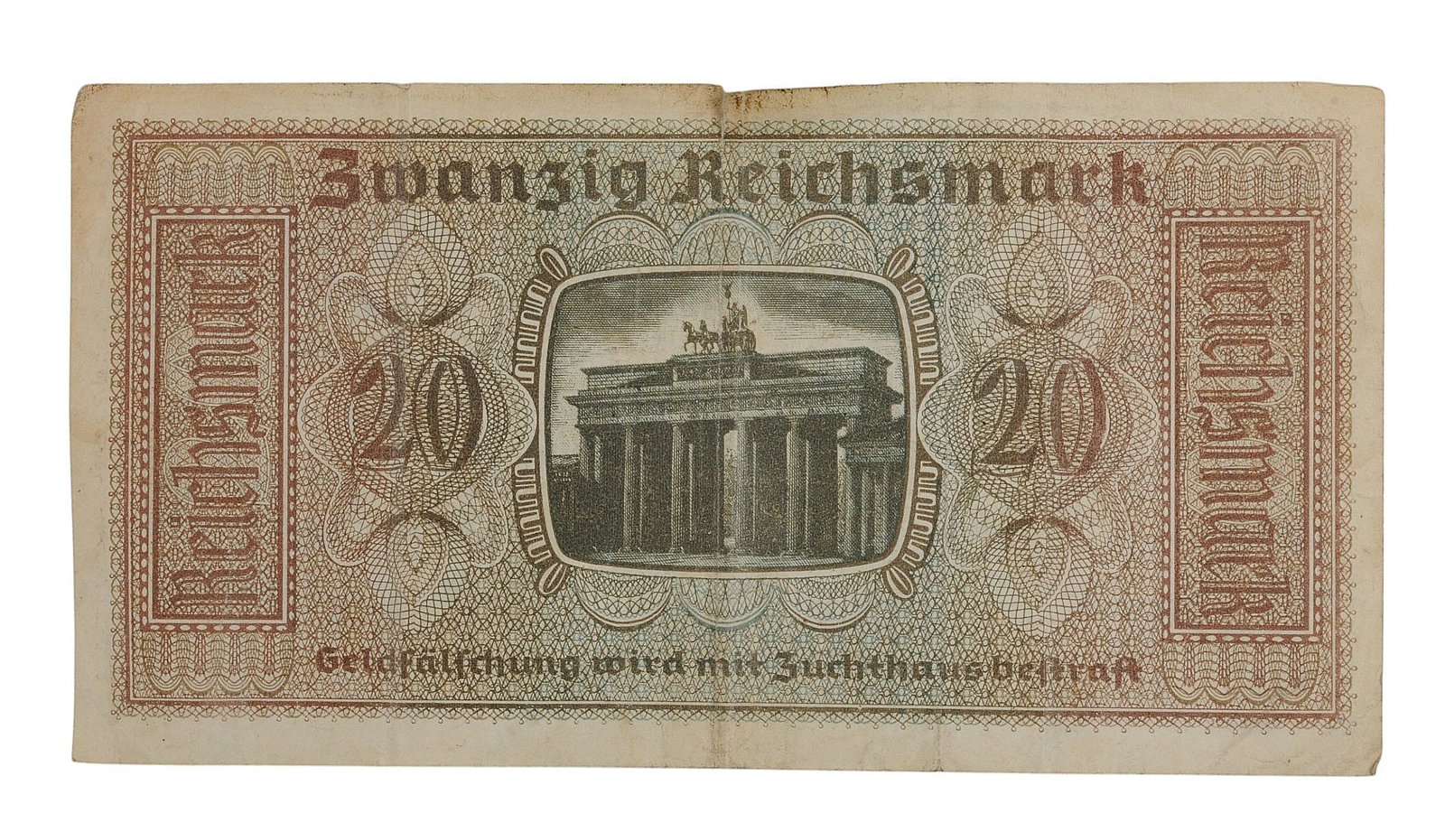 *German WWII 20 Reichsmark Currency Note (C3T) - 2