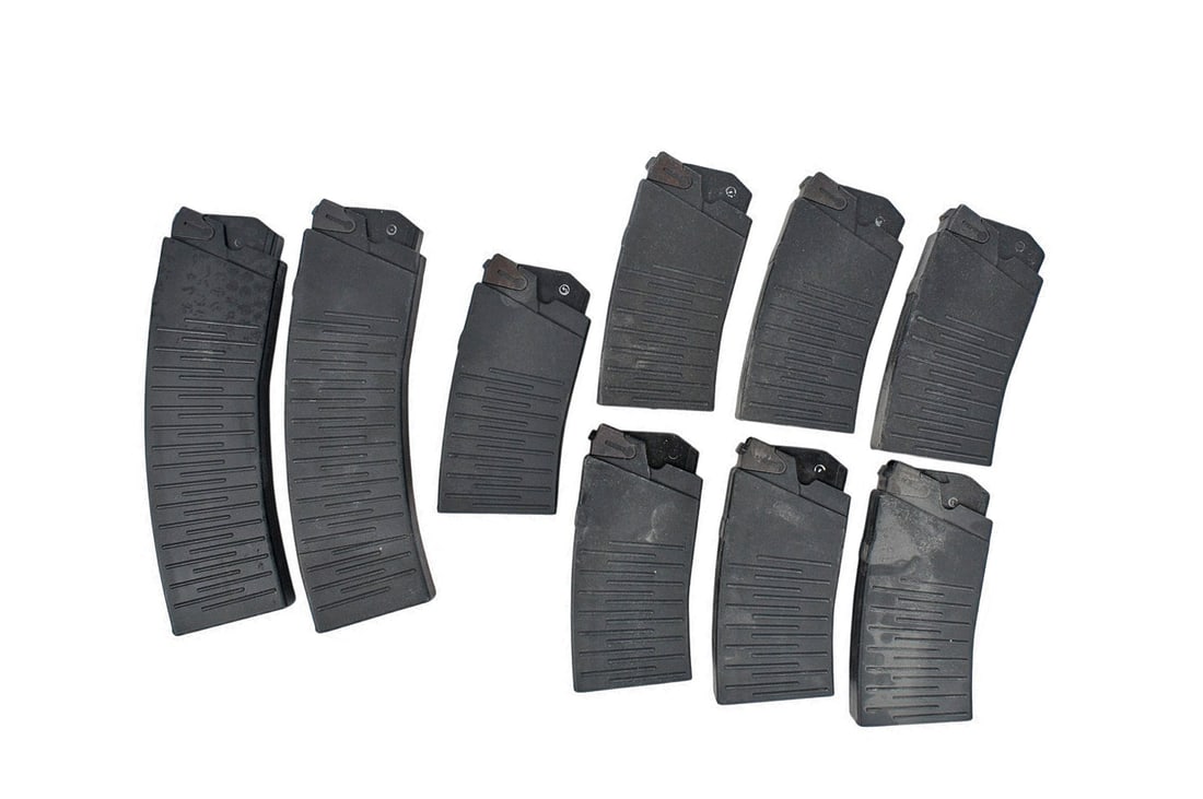 Russian Vepr 12 Ga. Shotgun Magazine Lot of 9 (W3M): A Russian Vepr 12 Ga. Shotgun Magazine Lot of 9 in good to very good condition.