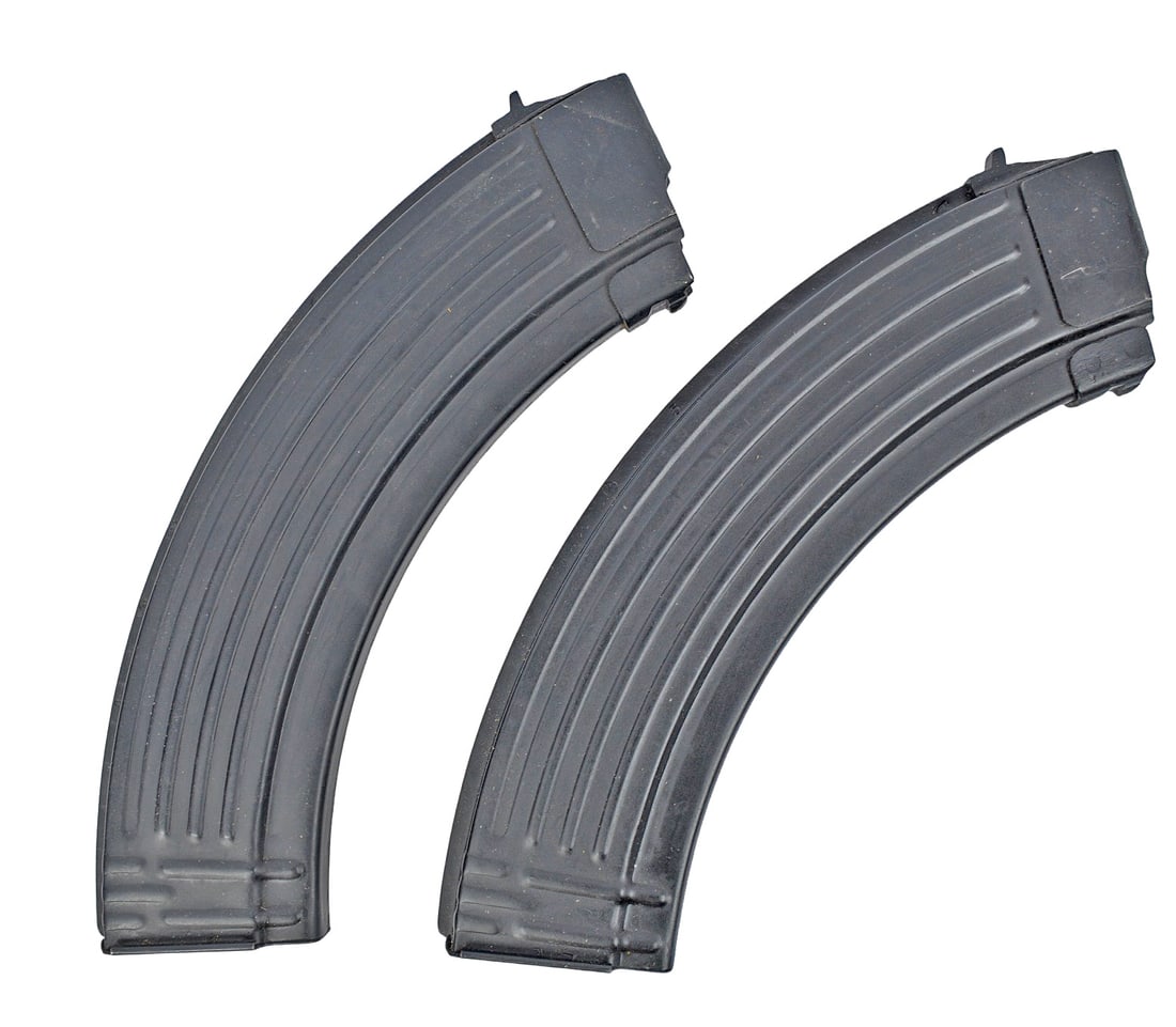 Russian Surplus Molot Crested AK47 RPK 40 Rd. Steel 7.62x39mm Magazine Lot of 2 (W3M): A Russian Surplus Molot Crested AK47 RPK 40 Rd. Steel 7.62x39mm Magazine Lot of 2 in good to very good condition.