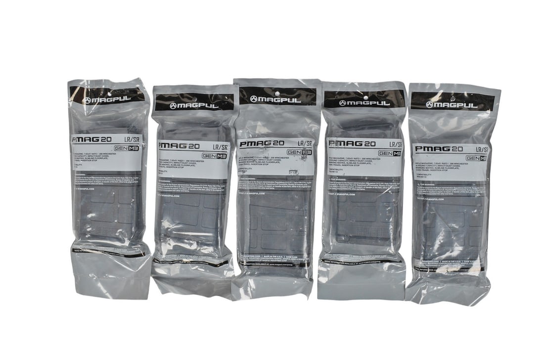 Magpul PMAG 20 Gen 3 7.62x51mm Magazine Lot of 5 (W3M): A Magpul PMAG 20 Gen 3 7.62x51mm Magazine Lot of 5, all magazines are in factory packaging with no usage wear.