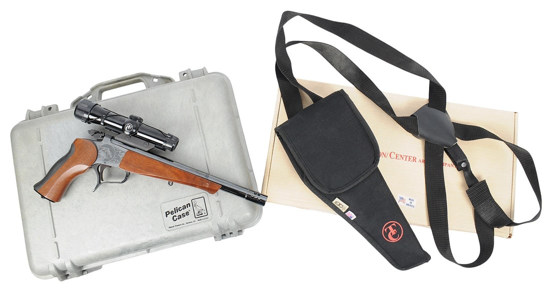 Thompson Center G2 Contender Hunter .223 Rem Break-action Pistol FFL Required: 394880 (H3G1): A Thompson Center G2 Contender Hunter .223 Rem Break-action Pistol that is in very good condition with a bright and defined bore. The action appears to function properly, and the finish shows light us