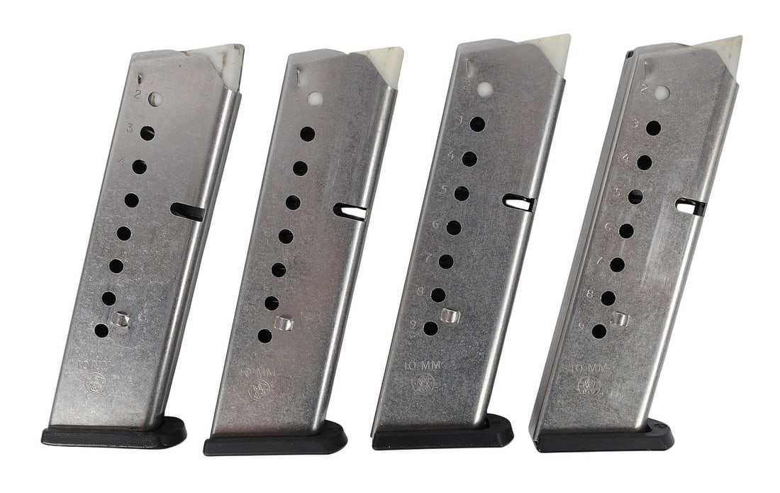 Smith and Wesson Model 1006 9-Round 10mm Magazines Lot of Four (HJJ): A grouping of Smith and Wesson Model 1006 9-Round 10mm Magazines, a total of four magazines.