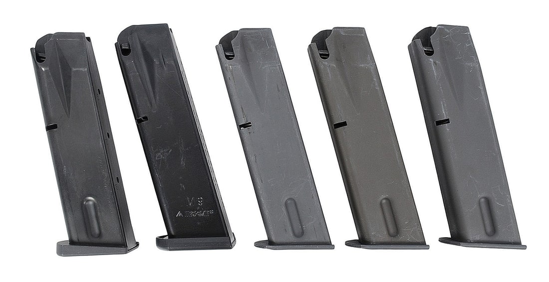 Mixed Group of Five 9mm M9 Beretta Magazines (J2L) - 2