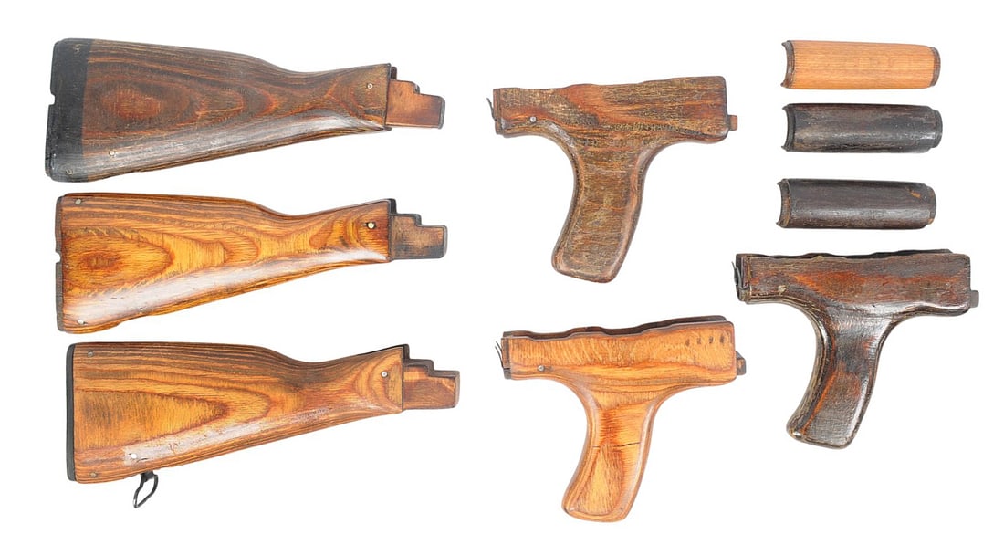 Three Romanian MD.63/65 AK Wood Stock Sets (SDJ): A group of Three Romanian MD.63/65 AK Wood Stock Sets all in good condition with different stains for the wood color on all of them.