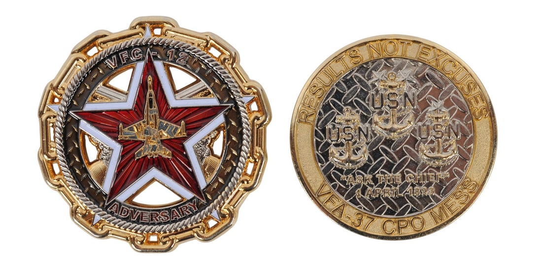 US Navy Aviation VFA 37 CPO Mess and VFC 12 Challenge Coin Lot of 2 (EDN) - 2