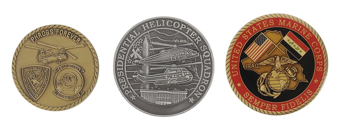 US Marine Corp Presidential SQD HMX 1, MAG 42 DET B/HMM 774, and RCT 1,7,8 Challenge Coin Lot(EDN) - 2