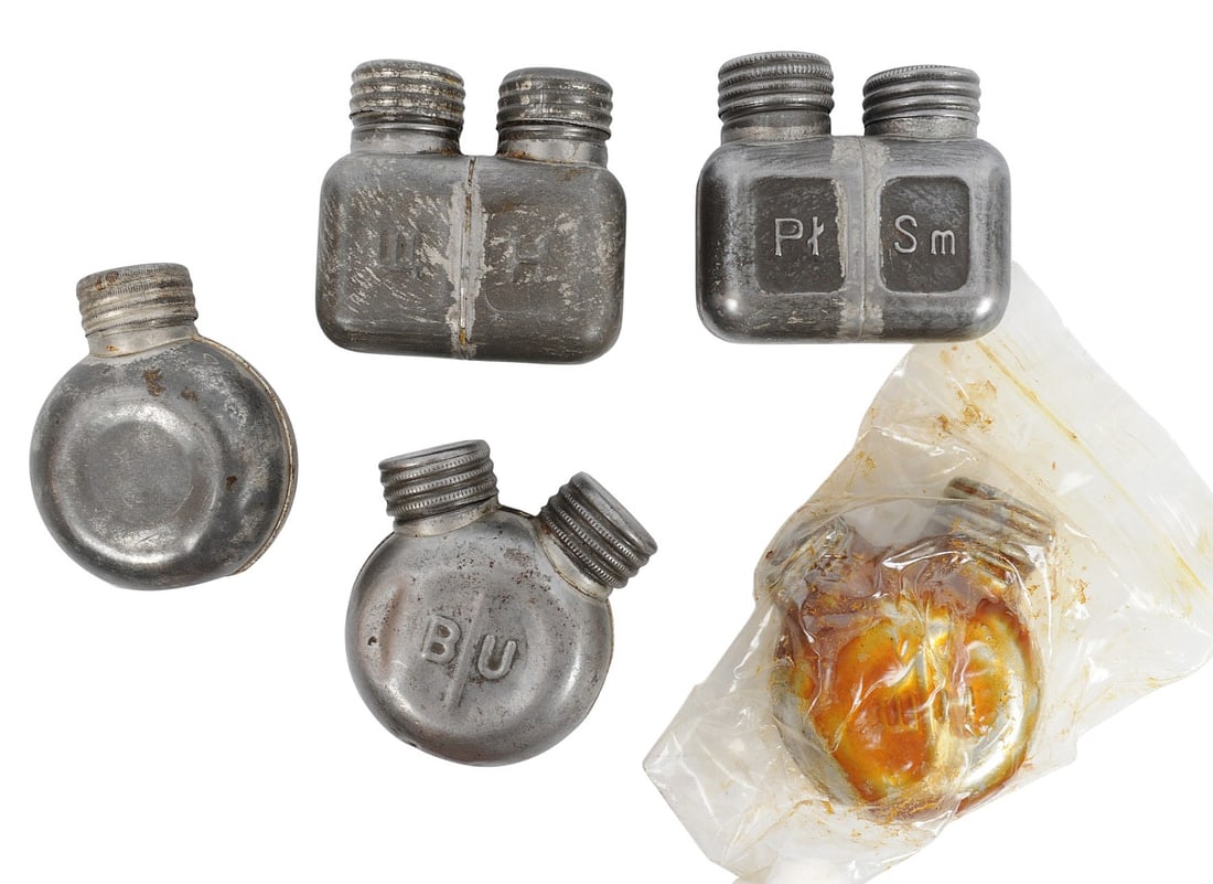 Five European Military Oilers (S4C): A group of Five European Military Oilers with some covered in old oil.