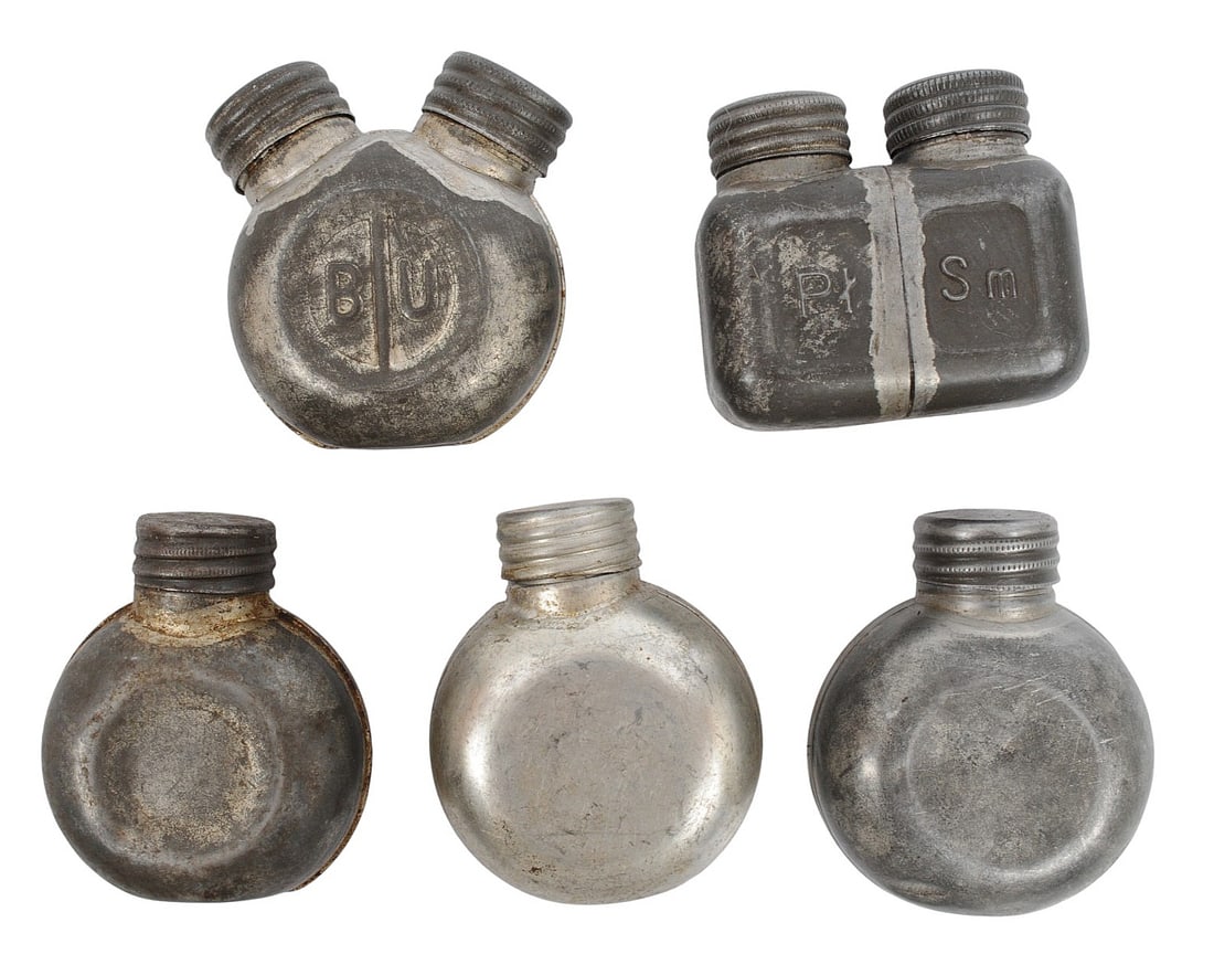 Five European Military Oilers (S4C): A group of Five European Military Oilers with some covered in old oil.