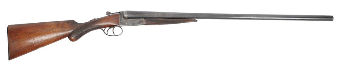 Spanish 12 Ga. Side by Side Break Action Shotgun FFL 155920 (A1): A Spanish 12 Ga. Side by Side Break Action Shotgun in good condition with bright bores that need light cleaning. The action appears to function properly with some wear to the original finish.