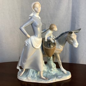 Lladro Woman With Child and Donkey, Large Size, Retired
