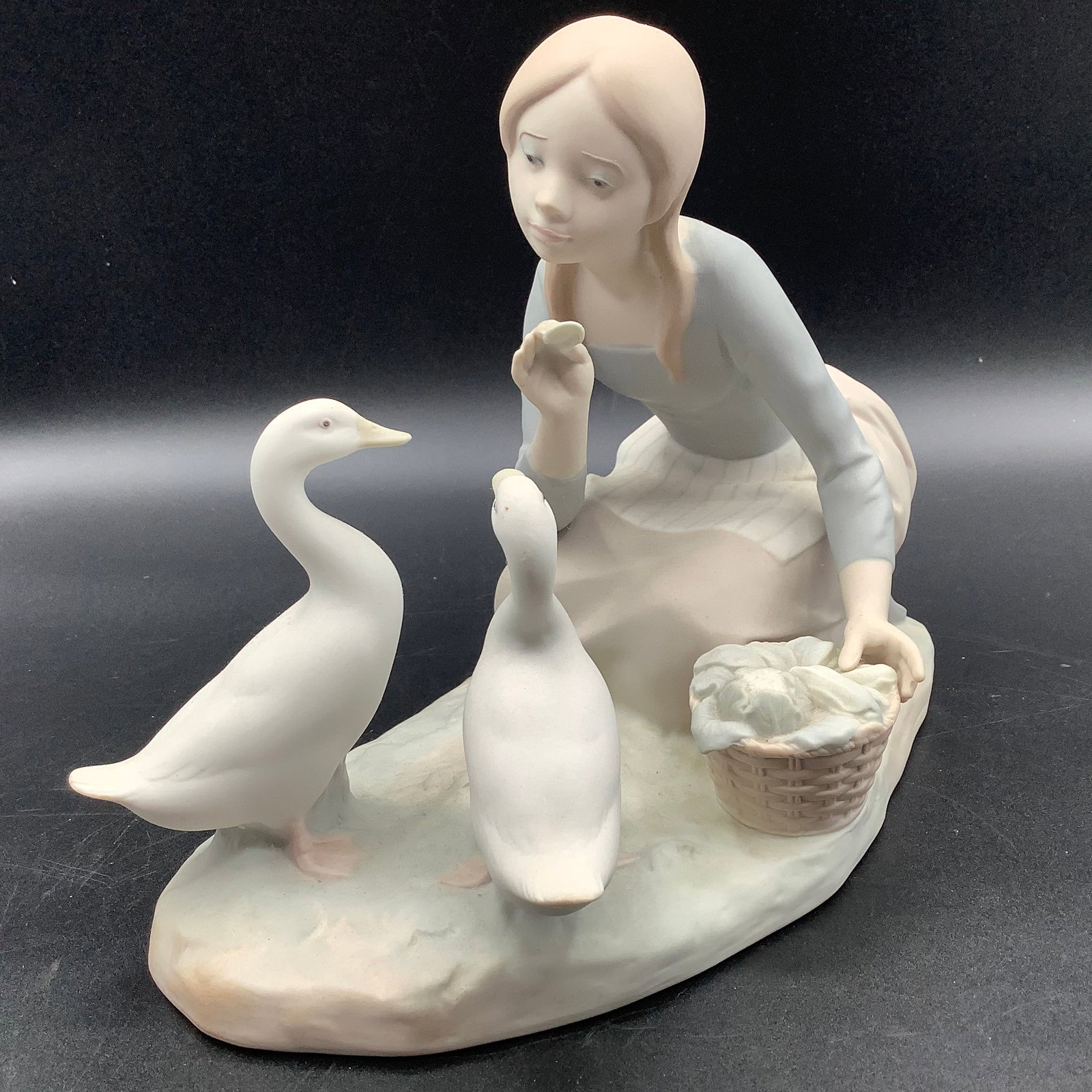 Lladro Girl with Ducks, Matte Finish, 7 inch: Lladro Vintage Food for Ducks Matte Finish 7 inch x 9 inch x 5 inch