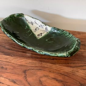 Unique Vintage Oribe Drip Glaze Oval Bowl