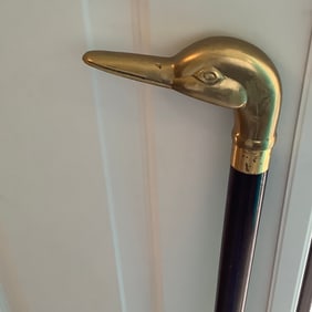 Brass Duck Head Walking Cane with Hidden Compartment to Hold Flask