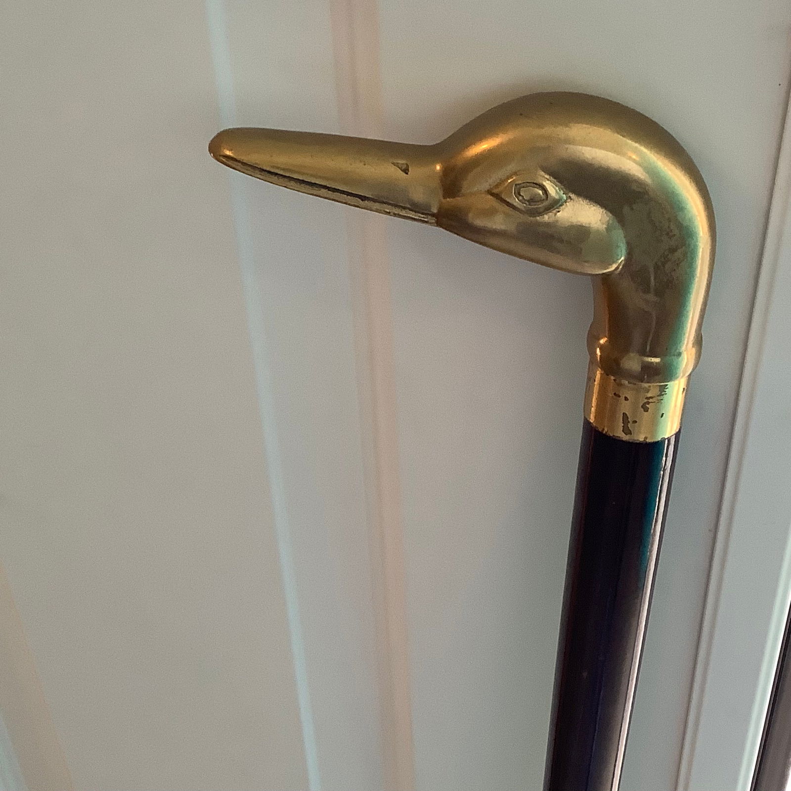 Brass Duck Head Walking Cane with Hidden Compartment to Hold Flask (1 of 7)