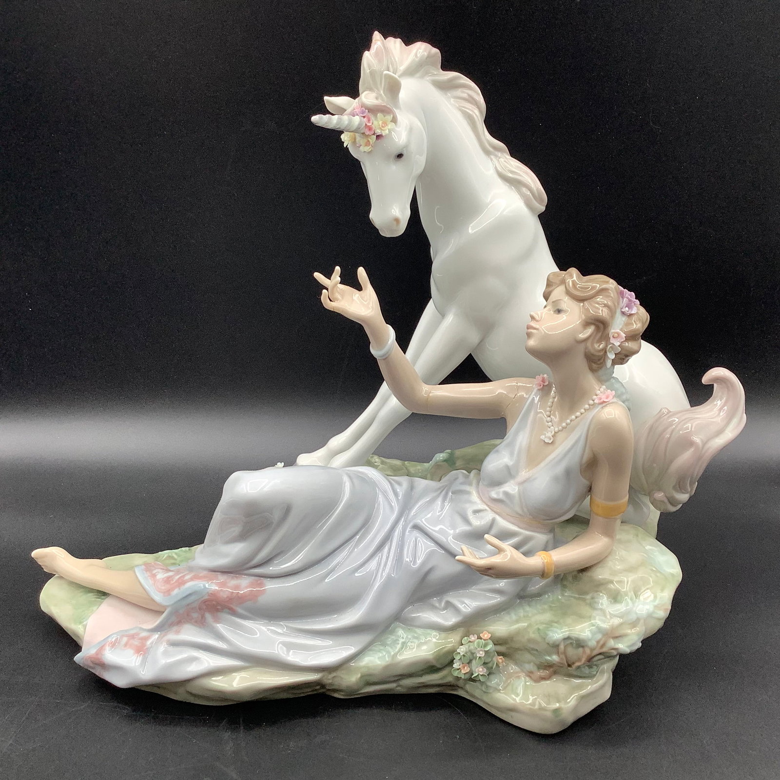 Lladro Girl With Unicorn: Lladro Woman with Unicorn 6 Repairs Sold AS-IS
