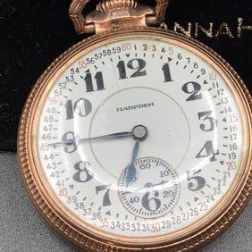 Hampden 10KT Gold Filled Railroad Pocket Watch, 21 Jewel