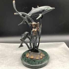 SPI, San Pacific International Bronze Dolphins with Mermaid