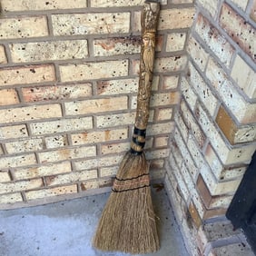 Antique Primitive Old  Man  Broom Carved