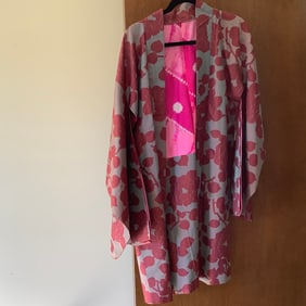 Vintage Silk Kimono Grey and Burgundy
