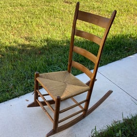 Vintage Ladder Back Rocker with Rush Seat