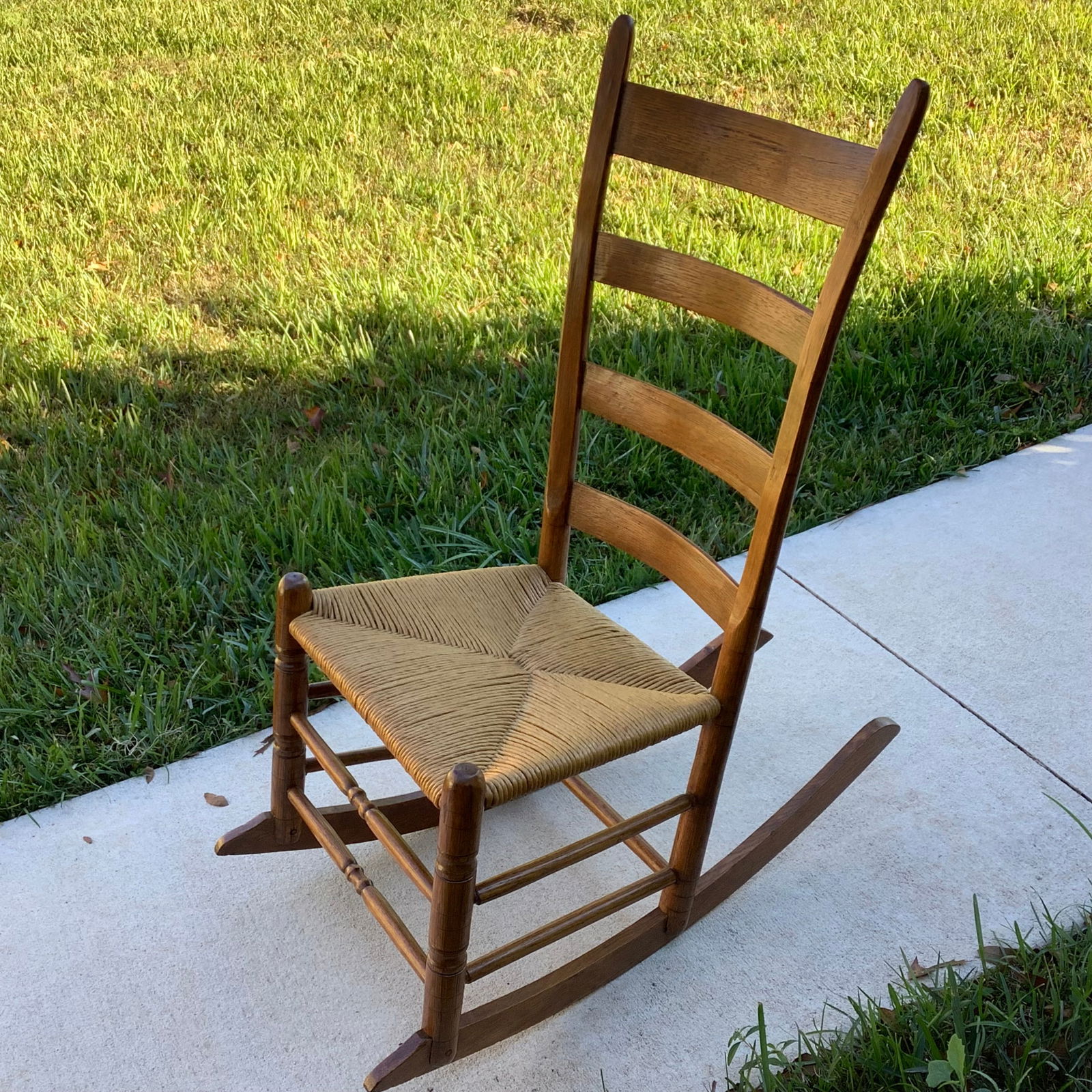 Vintage Ladder Back Rocker with Rush Seat (1 of 6)