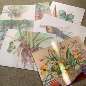Colored Pencil Sketch Artwork, Tropical Themes, Unframed