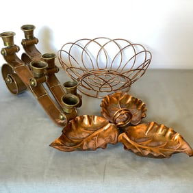 Copper Centerpieces, 4 pieces, Leaf Nut & Candy Dish, Candle Holders, Bowl