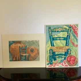 Pair of Original Watercolor Art with Complementary Folk Art Theme