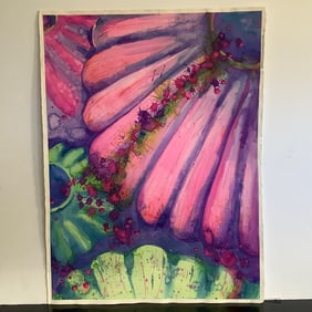 Large Vivid Floral Watercolor, Signed and Dated on Reverse