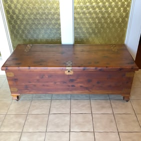 Vintage Cedar Chest with Copper Trim and Buttons with Key
