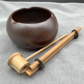 Vintage Japanese Tea Set with bowl, measurer and bamboo stirrers