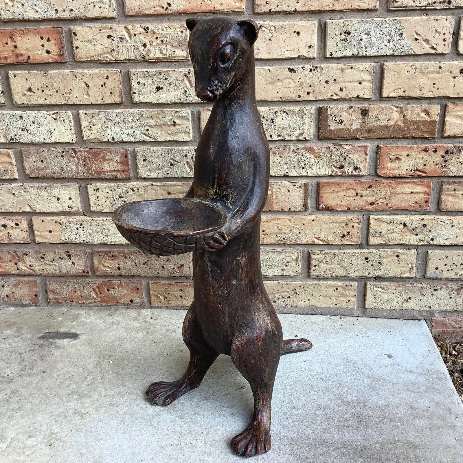 Carved Weasel Statue Holding Bowl - Great for Pocket Change or Keys: Weasel with Offering Bowl 22 inch tall