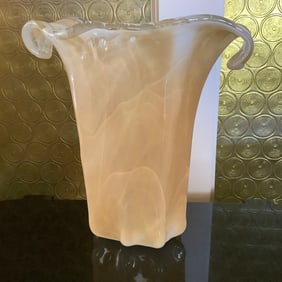 Large Iridescent Cream Colored Art Glass vase