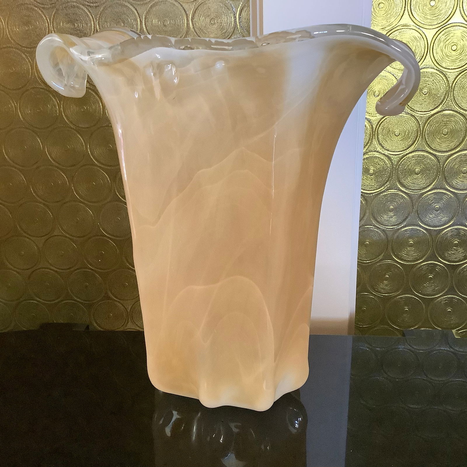 Large Iridescent Cream Colored Art Glass vase (1 of 9)
