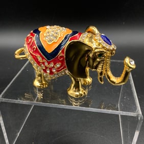 Brass Jeweled Elephant Trinket Box