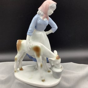 Gerald Porzellan Bavaria Porcelain Girl with Cow, Made in Western Germany