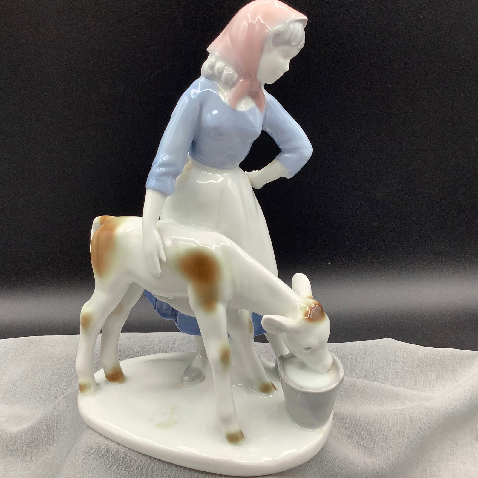 Gerald Porzellan Bavaria Porcelain Girl with Cow, Made in Western Germany: Ceramic Girl with Cow, Made in Western Germany 9 inch x 6 inch