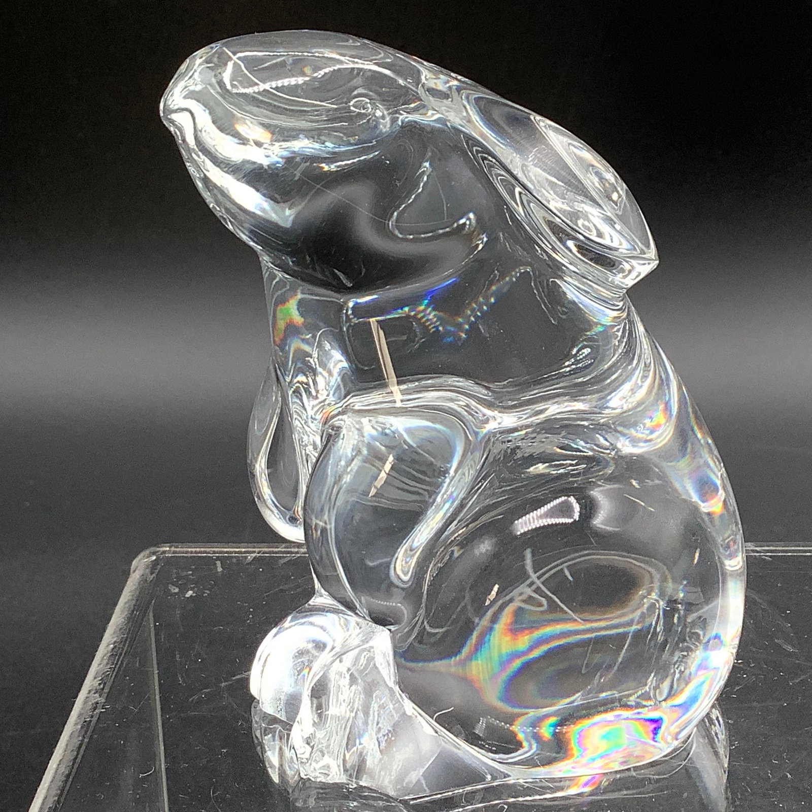 Baccarat Bunny: 3 Inch Solid Signed Baccarat Bunny Sold as-is Chipped foot.See other Baccarat items including another bunny in previous lots.