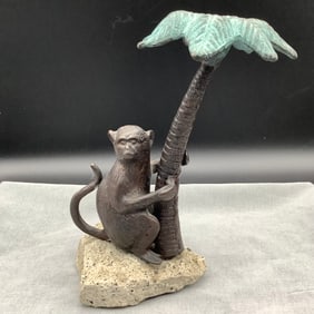 Bronze Monkey with Palm Tree Candlestick