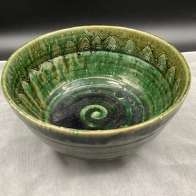 Antique Oribe Serving Dish with Swirl Design