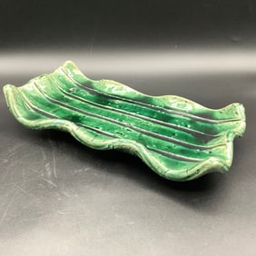 Antique Oribe Serving Dish Signed Tsugio