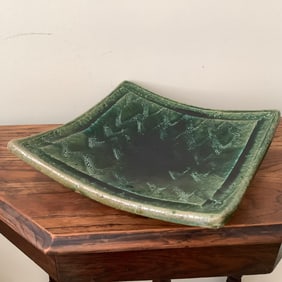 Antique Oribe Serving Dish, Square with Upturned Corners