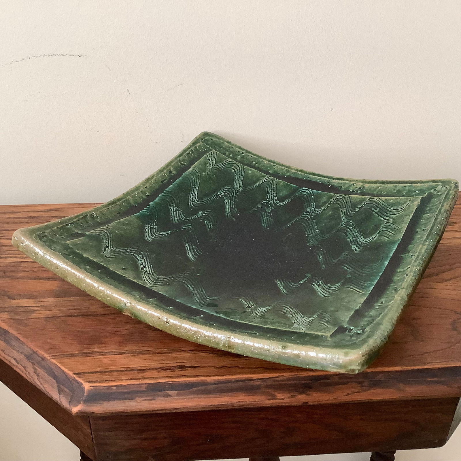Antique Oribe Serving Dish, Square with Upturned Corners (1 of 7)