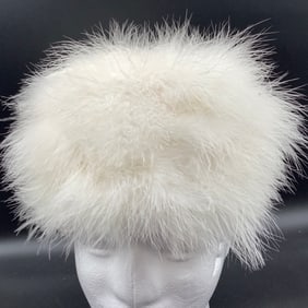 Ostrich Feather Pillbox Hat, Union Made in USA